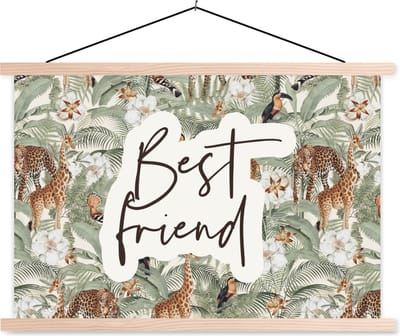 Posterhanger incl. Poster 90x60 cm - Schoolplaat - Best friend - BFF - Quotes - Vriendschap - Spreuken - Textielposter - Blanke latten