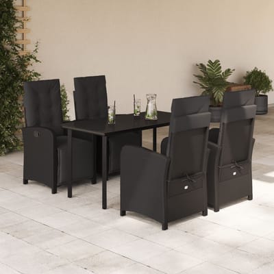 vidaXL - 5-delige - Tuinset - met - kussens - poly - rattan - zwart