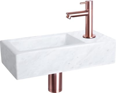 Differnz Helios fonteinset - 37.5x18.5x9.5cm - Rechthoek - 1 kraangat - Recht koperen kraan - Mineraalsteen Marmer