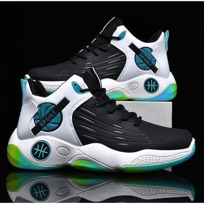 Schoenen voor Heren Outdoor Basketbalschoenen voor Heren Mid-top Vetersluiting Antislip Sportschoenen voor Heren Ademend Trendy Dikke Zool Herenschoenen 39 white