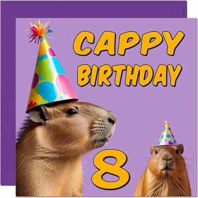 Verjaardagskaart 8 Jaar met Capibara Thema en Luxe Envelop