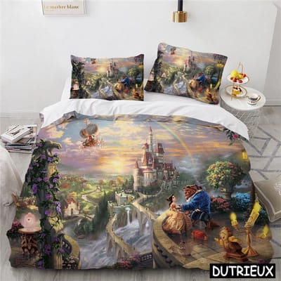 Collection de Literie Film d'Animation 3D Aladdin Jasmine Princesse Disney Housse de Couette Collection 3 Pièces Housse de Couette et Taie d'Oreiller Textile de Maison Cadeau AU Double(180x210cm)2