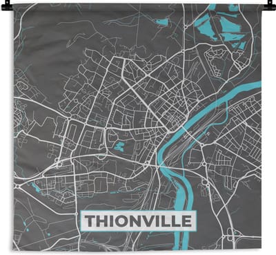 Wandkleed - Wanddoek - Frankrijk - Plattegrond - Kaart - Stadskaart - Thionville - 180x180 cm - Wandtapijt