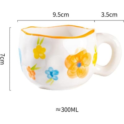 300ML schattige handgeknepen onregelmatige keramische mok bloem hart patroon koffiekopje ontbijt melk thee kopjes cadeau voor kinderen meisjes 301-400ml white