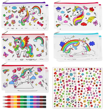 Dailygoods- Pennenetui met ritssluiting - 10 stuks - opbergtas - voor kinderen - inclusief waskrijtjes - afmetingen 21 x 12 cm - Kleurdoos
