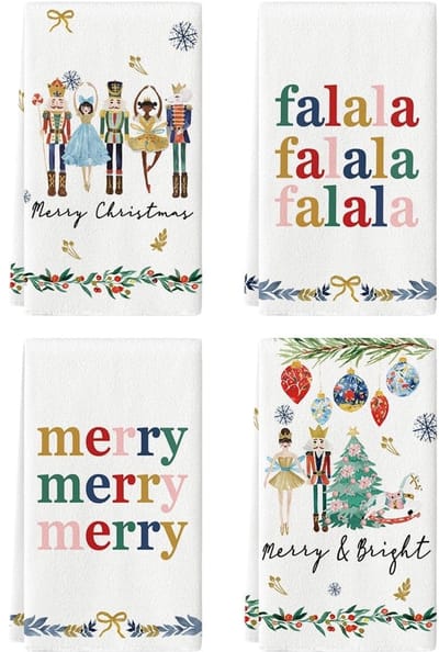 SPHProducts - Keukenhanddoeken - Seizoensgebonden - 42 x 65 cm - Polyester - Vrolijk Kerstfeest - Set van 4 - Geschikt voor Volwassenen