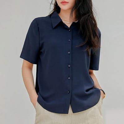 Zomer T-shirt met korte mouwen voor dames, Losse veelzijdige Japanse stijl, Hangend professioneel temperament formele top S Vloot