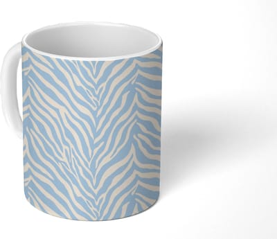 Mok - Koffiemok - Zebra - Motief - Blauw - Wit - Mokken - 350 ML - Beker - Koffiemokken - Theemok