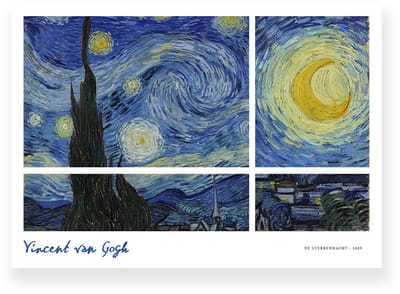 Poster 30x20 cm - Sterrennacht - Vincent van Gogh - Blauw - Geel - Wit - Klassiek - Postimpressionisme - Wanddecoratie