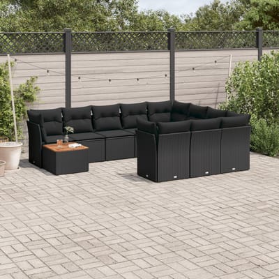 vidaXL - 11-delige - Loungeset - met - kussens - poly - rattan - zwart
