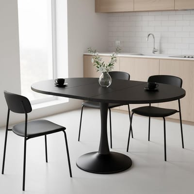 Ronde uittrekbare eettafel zwart 100-140 cm voor 4 tot 6 personen