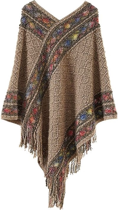 N3 Collecties Nieuwe Dames Losse Truien Gebreide Sjaal Etnische Stijl Kwast Capes Poncho's-Bruin