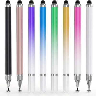 Paars blauw groen goud roze zilver zwart roségoud touchscreen pen stylus pen set 8 stuks dames heren met gradiënt kleur dubbele punt en rubber tip voor smartphone en tablet
