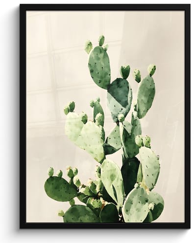 Poster in lijst - Fotolijst 60x80 cm - Posters - Cactus - Groen - Minimalistisch - Posterlijst zwart - Decoratie - Wanddecoratie woonkamer - Muurdecoratie slaapkamer