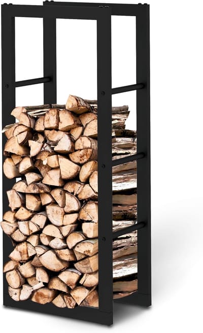 Brandhoutrek metaal - Opslagrek - Buitenhaardaccessoires - Inclusief ovenwant - 100x25x40 cm - Zwart