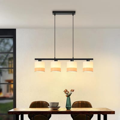 Glitzerlife- Hanglampen - 4-flammig - 4xE27 - Stof kap - Verstelbare hoogte - Ø75cm - Vintage Retro - hanglamp eetkamer - hanglamp woonkamer