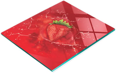 Multifunctionele decoratieve glazen keukenplank met aardbeien- en watermotief, 60x52 cm