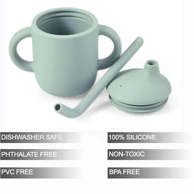 2-pack siliconen sippy cups voor peuters met rietje en handgrepen | Geen mors babybekers vanaf 6 maanden | Afborstbeker peuter drinkbeker baby eerste beker (Roze Groen)