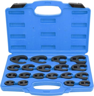 19-delige Crowfoot Steeksleutel Set met Gereedschapskoffer - Spanners voor Slangen en Ratelsleutels 8-32mm, Ideaal voor Verbindingen en Verborgen Toepassingen