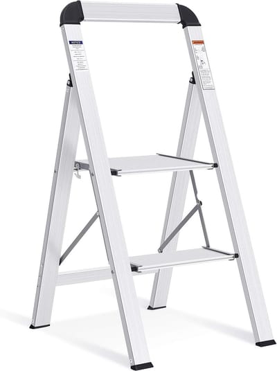 Opvouwbare trap - Huishoudtrap - Klusjes in huis - Ultra dun ontwerp - 2 treden - Zilver