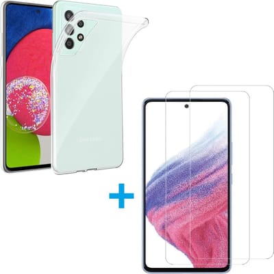 Silicone hoesje transparant met 2 Pack Tempered glas Screen Protector Geschikt voor: Samsung Galaxy A53 A536 5G