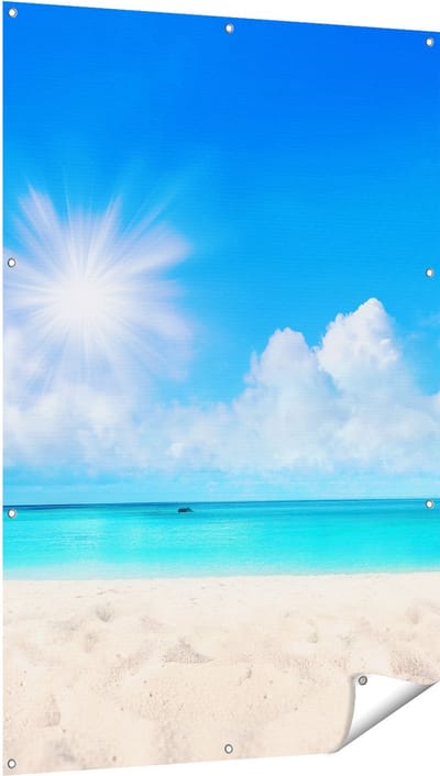 Gards Tuinposter Strand en Zee met Helder Witte Zand - 100x150 cm - Tuindoek - Tuindecoratie - Wanddecoratie buiten - Tuinschilderij