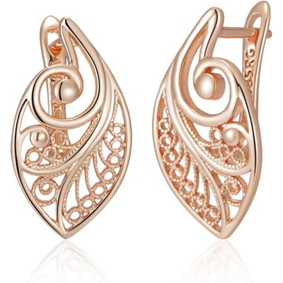 Boucles d'oreilles ethniques de mariage tendance couleur or rose brillant, boucles d'oreilles pendantes fleur creuse insolites pour femmes, bijoux quotidiens WHITE beige