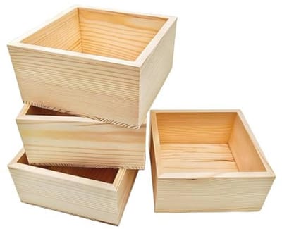 4 Stuks Onafgewerkte Houten Opbergdozen voor Knutselen - Kleine Vierkante Dozen, Rustieke Decoratie
