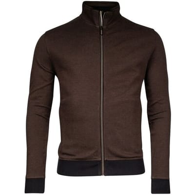 Baileys Vest Yarn Dyed Jacquard Doubleface Interlock Sweat Cardigan Zip Donker Bruin / male