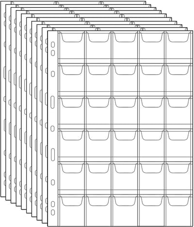 Thijox - Muntzakpagina's 30 zakken/vel - Standaard 9-gaats muntzakinzetstukken verzamelhoezen voor munten - Duurzaam zuurvrij PVC - CS03130-serie