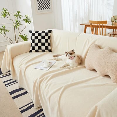 Bankkussen Crème Chenille Bankhoes Stof Warm Scandinavisch Deken Handdoek Kussen Ins Bankhoes 180*130 beige