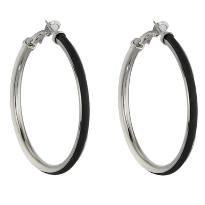 Behave - Oorringen - Zilverkleurige Oorringen met Zwart Rubber Inleg - doorsnede 5cm