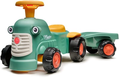 Falk Maurice looptractor met stuur, claxon en aanhanger