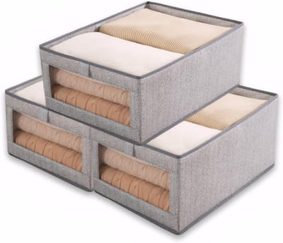 Vouwbare Opbergdozen met Transparant Venster, 3 Stuks, Ideaal voor Kleding, Speelgoed en Boekenopslag (Grijs, 44 x 30 x 20 cm)