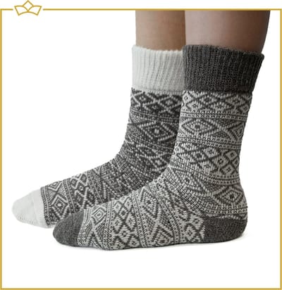 ATTREZZO® Sokken - 2 paar - Noorse Sokken met motief - Wol - Huissokken - Bruin - maat 35-38
