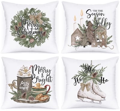 Dailygoods- Kussenhoezen set van 4 - 45 x 45 cm - Kerstdecoratie - Kussenslopen met verborgen rits - 100% satijn polyester - Kind- en huisdiervriendelijk - Kussensloop