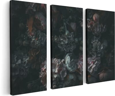 Artaza Canvas Schilderij Drieluik Bloemen In Het Donker - Duisternis - 120x80 cm - Wanddecoratie Woonkamer - Schilderijen - Muurdecoratie