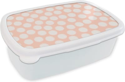 Broodtrommel Wit - Lunchbox - Brooddoos - Stippen - Roze - Patroon - 18x12x6 cm - Volwassenen