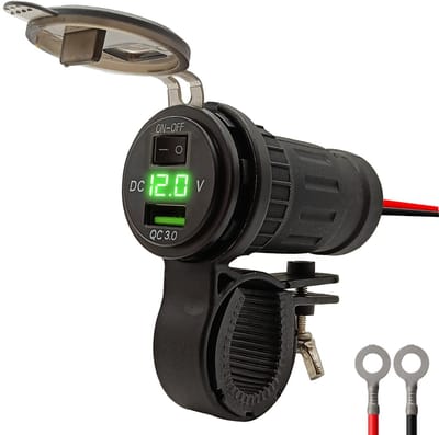 ProRide 12V USB Lader Motor - USB Aansluiting Motor - 1 Poort met Schakelaar/Voltmeter - 5V/2.1A - Voor Motor en Motorfiets - Groen