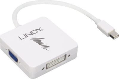 Lindy 41035 - Video-adapter - Mini DisplayPort naar HDMI/DVI/VGA - 4K ondersteuning - Wit