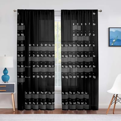 Periodiek Systeem der Elementen Transparante Voile Gordijn voor voor Scheikundestudenten en Leraar Slaapkamer Woonkamer Raam Tule Gordijnen 1 PCS W100XH250cm&Grommet Top
