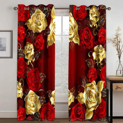 Décoration de maison moderne, rideaux à motifs de fleurs et de papillons roses dorés, 2 panneaux, décoration de luxe pour salon, chambre à coucher, cuisine, salon, balcon 50W60H(CM)X2&HOOK red
