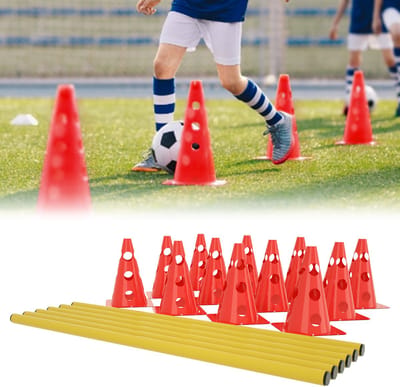 5-delige hordenset Sporthordenset, 12 kegels + 6 stangen voor coördinatietraining, hordenset voor kinderen, huisdieren, hoogte: 32 cm, stangen: 100 cm