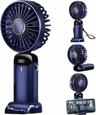 Draagbare ventilator - mini handventilator in blauw met digitaal display