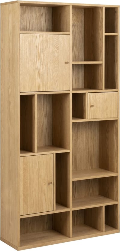 Boekenkast Naturel Hout - 3-Deuren - 90x30x180cm - Huub - Giga Living