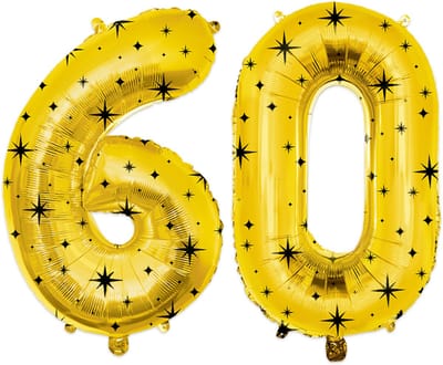 BTH - Helium Ballon - 60 - Goud-Zwart - Ballonnen - Cijfer Ballonnen - Verjaardag - Decoratie - Versiering - Folieballon