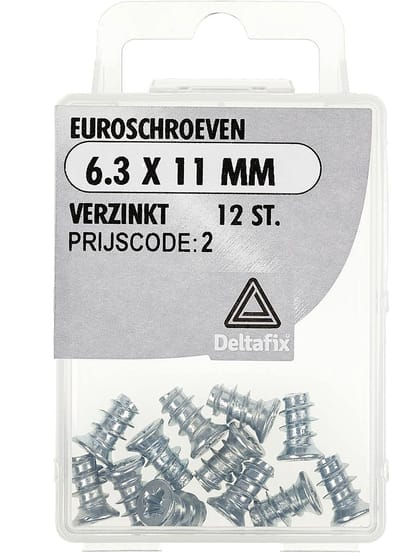 Euroschroef. Verzinkt. 6.3 x 11 mm 12 stuks Deltafix. Voor Meubels.