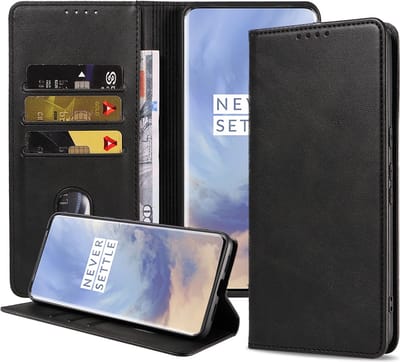 Smartphonica Telefoonhoesje geschikt voor OnePlus 7 Pro kunstleren Hoesje met Magnetische sluiting en Pasjeshouders Book Case met Klepje - Zwart geschikt voor OnePlus 7 Pro
