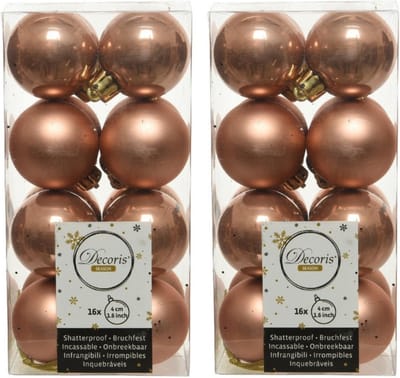 Decoris kleine kerstballen - 32x st - terra bruin - 4 cm - kunststof - kerstversiering