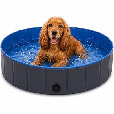Hondenzwembad – Flamingo hondenzwembad – 80 x 20 cm – blauw/donkergrijs – opvouwbaar zwembad voor honden – Flamingo Splash